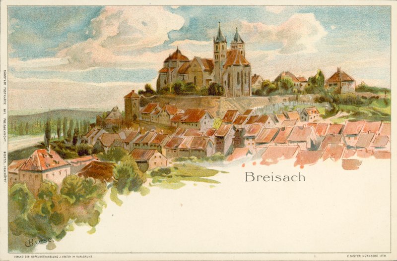 Breisach kasabasının görünümü, Almanya (chromolitho) by German School