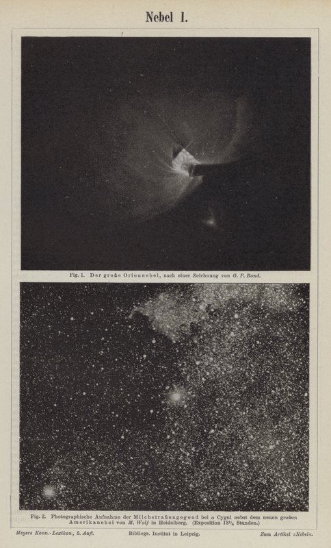 Deneb bölgesinde Orion Bulutsusu ve Samanyolu manzarası (gravür) by German School