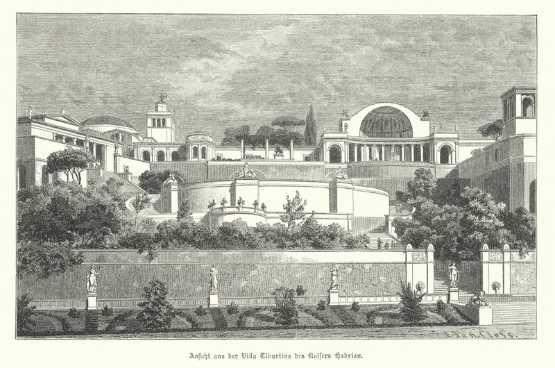 Roma İmparatoru Hadrian'ın Tivoli'deki Villası, İtalya (gravür) by German School