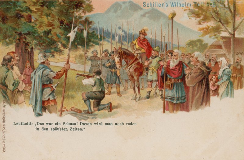William Tell, elmayı oğullarının kafasından vuruyor by German School