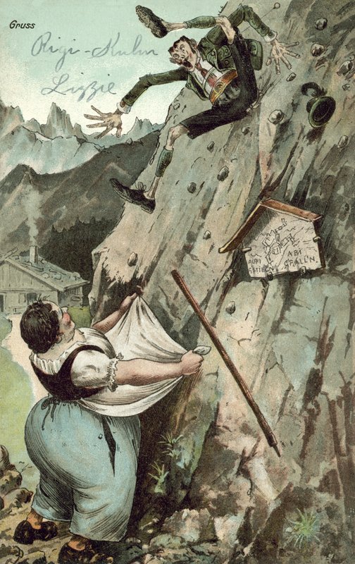 Dağdan düşen adamı yakalayan kadın (renkli taş) by German School