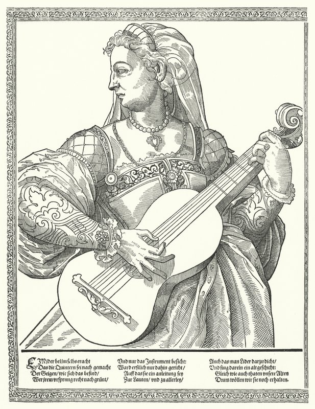 Gitar çalan kadın (gravür) by German School