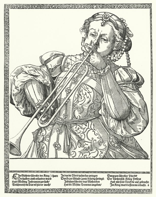 Trombon veya çuval çalan kadın (gravür) by German School