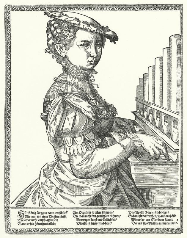 Organ (gravür) oynayan kadın by German School