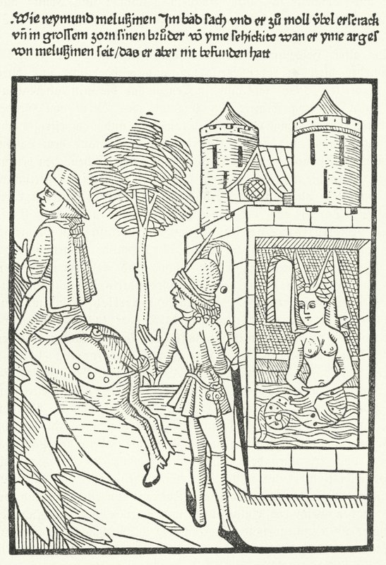 Melusine efsanesinden bir sahneyi gösteren gravür by German School
