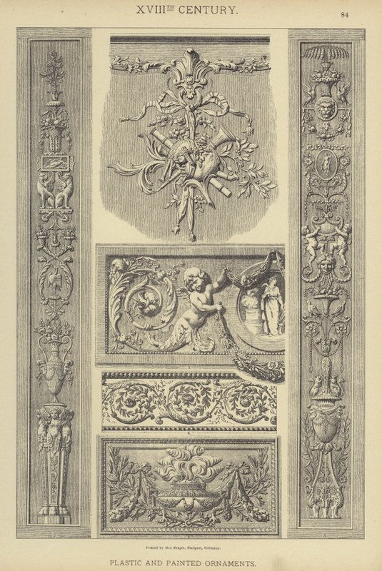 XVIII. Yüzyıl, Plastik ve Boyalı Süsler (renkli lito) by German School