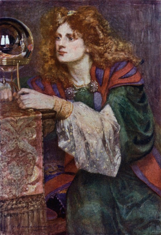 Britomart Ayna'yı izliyor (renkli lito) by Gertrude E. Demain (after) Hammond