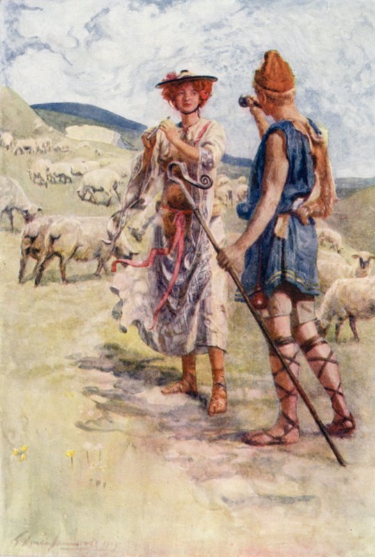 Calidore ve Pastorella (renkli lito) by Gertrude E. Demain (after) Hammond