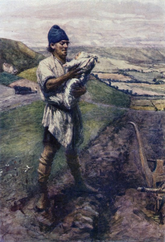 "Çatlak bir tarlada Ploughman seni buldu" (renkli litho) by Gertrude E. Demain (after) Hammond