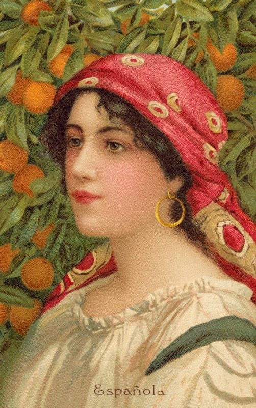 Portakal ağacı olan İspanyol bir kadının portresi (renkli taş) by Giovanni Barbaro