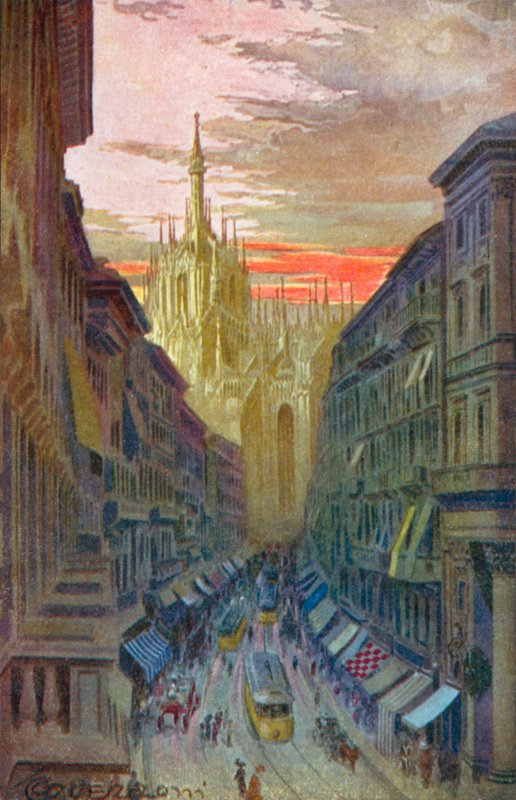 Milano / Milano: Corso Vittorio Emanuele II (renkli litho) by Giovanni Guerzoni