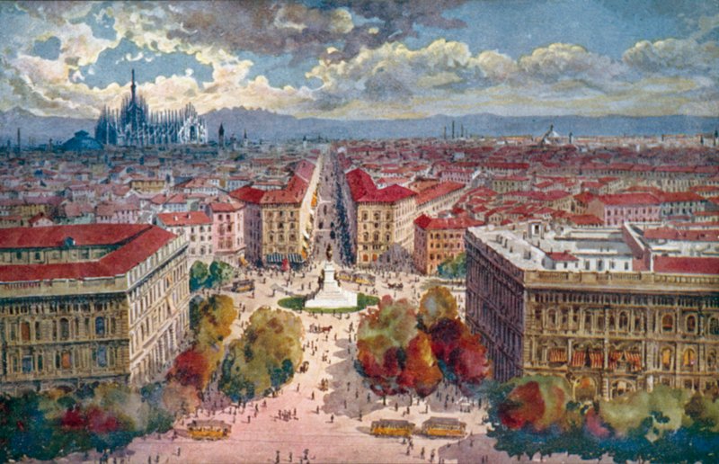 Milano / Milano: Kaleden Panorama (renkli taşbaskı) by Giovanni Guerzoni