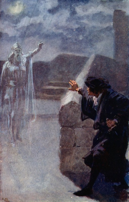 Hamlet babasının hayaletini görür. by Gordon Frederick Browne