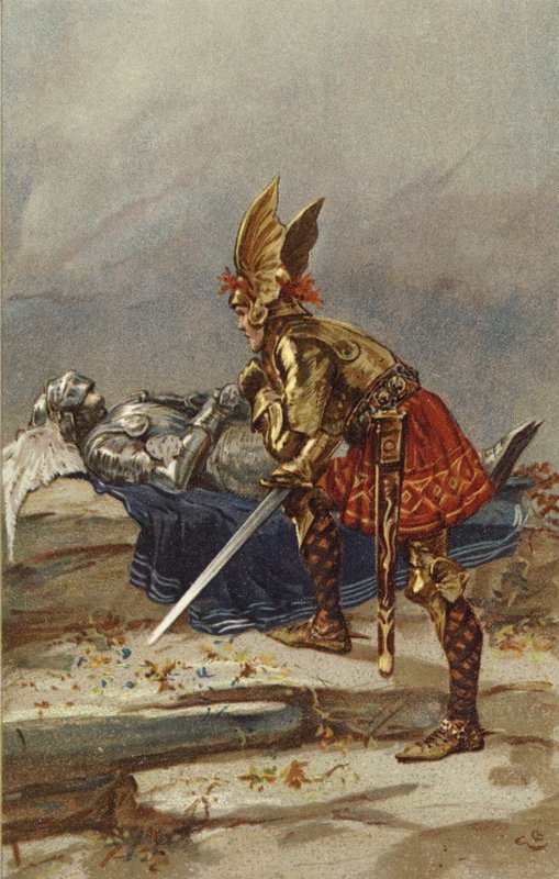 Sigurd kendi kendine, başına ne gelirse gelsin yüze bakması gerektiğini söyledi (chromolitho) by Gordon Frederick Browne