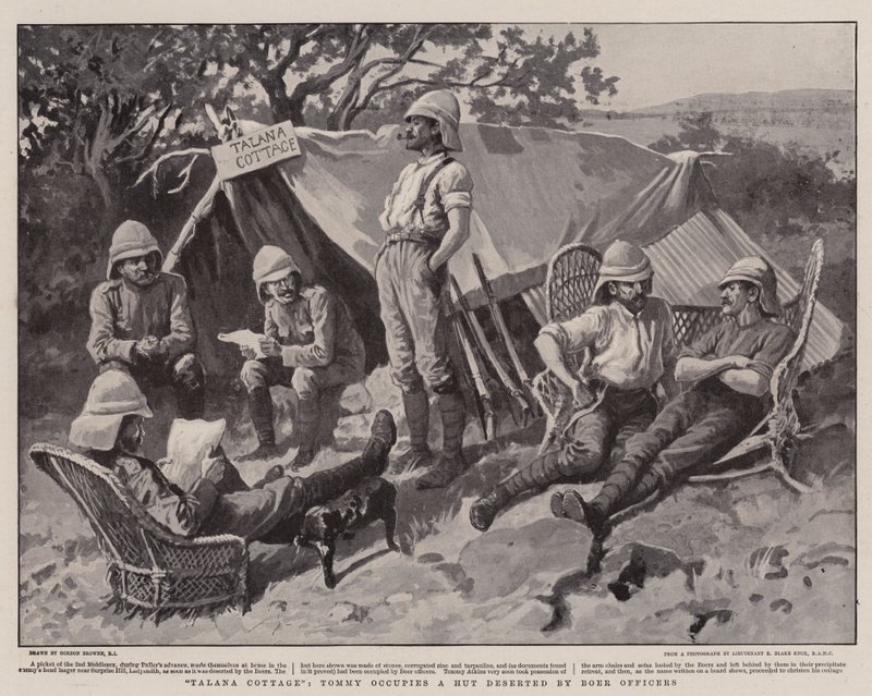 Talana Cottage, Tommy, Boer Memurları tarafından terk edilmiş bir kulübede yaşıyor by Gordon Frederick Browne