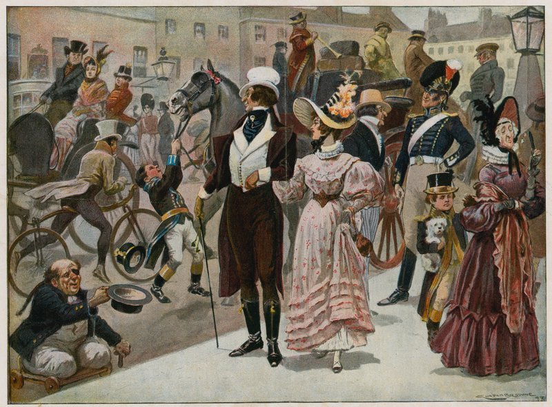 Yüzyılımızın ilk günleri - 1800'de Piccadilly, Londra; renkli plaka by Gordon Frederick Browne