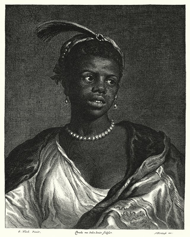 Siyah bir kadın portresi (gravür) by Govaert (after) Flinck