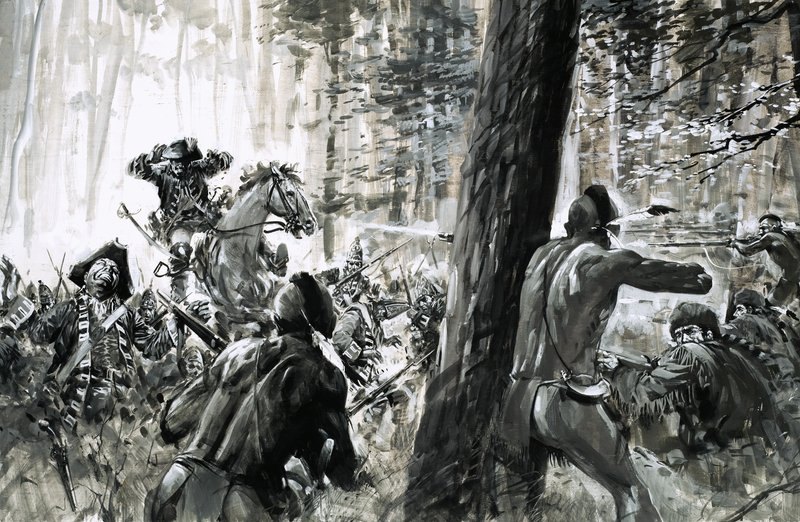 1765 yılında General Edward Braddock, Fransız askerleri ve azılı Kanada yerlileri tarafından pusuya düşürüldü by Graham Coton