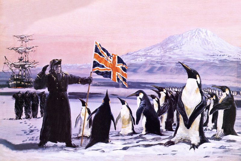 James Clark Ross 1840 yılında Antarktika buzuna Union Jack