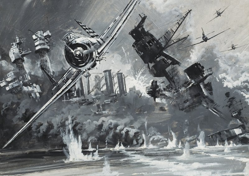 Pearl Harbour, 7 Aralık 1941 (kağıt üzerine guaj) by Graham Coton