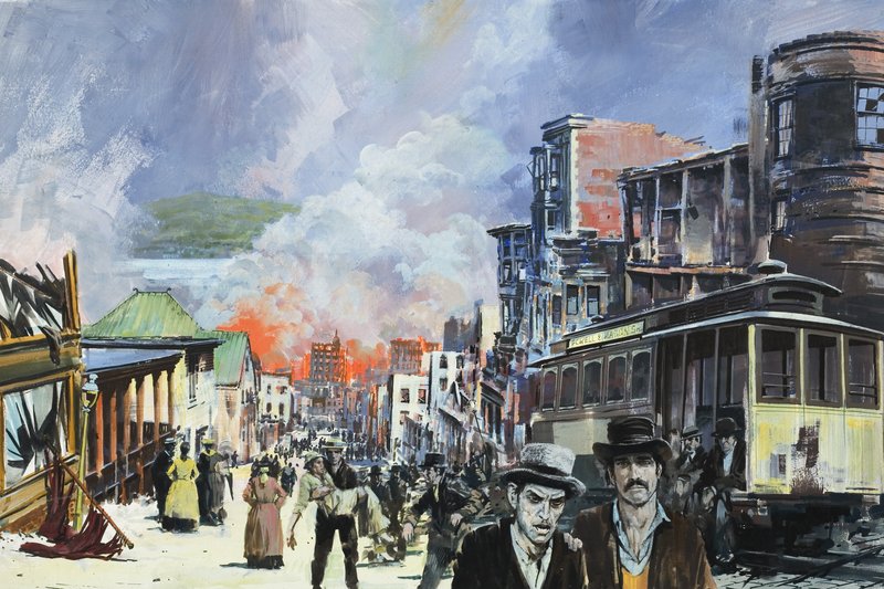 San Francisco Yangını ve 1906 Depremi (kağıt üzerine guaj) by Graham Coton