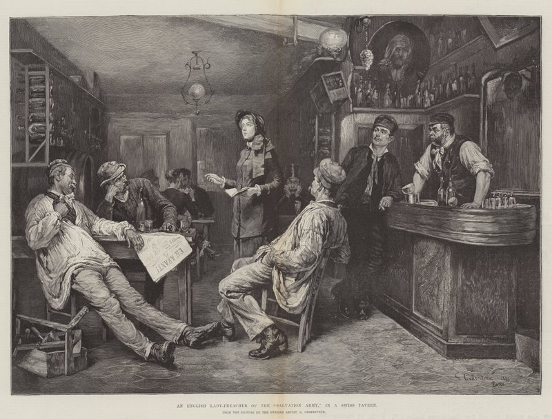 Bir İsviçre Tavernasında Kurtuluş Ordusunun İngiliz Kadın Vaizi by Gustaf Olaf Cederstrom