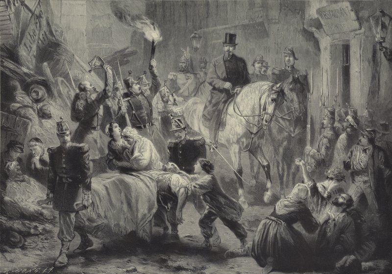 Louis Napoleon, 3 Aralık 1851 gecesi at sırtında Paris barikatlarını ziyaret ediyor. by Gustav Bartsch