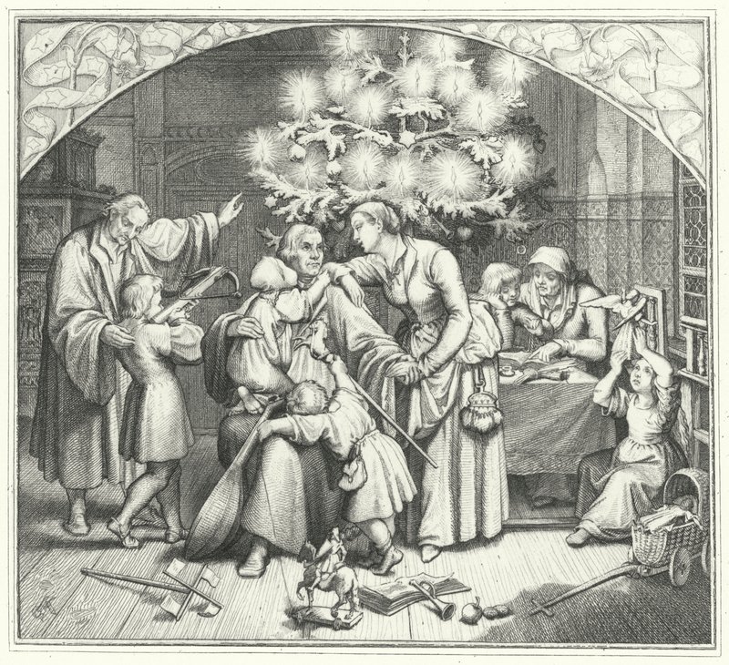 Martin Luther ve ailesi bayram mevsiminin tadını çıkarıyor (gravür) by Gustav Ferdinand Leopold Konig