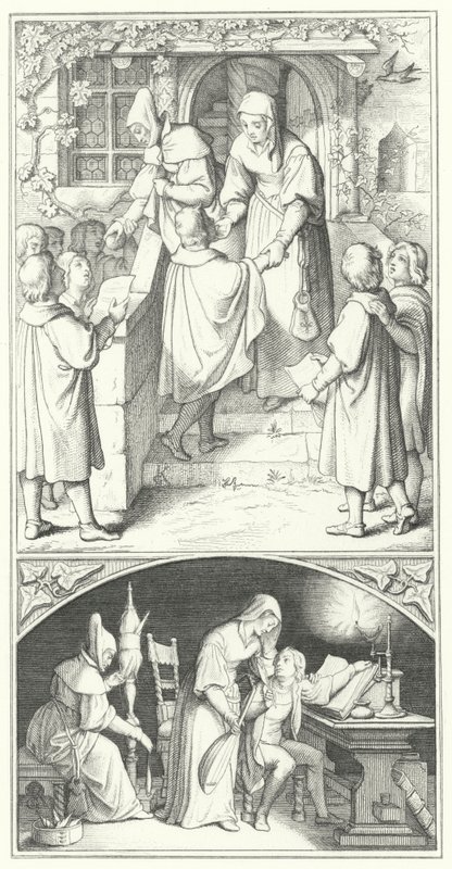 Martin Luther, Eisenach kasabasında şarkı söyleyen genç bir öğrenci olarak (gravür) by Gustav Ferdinand Leopold Konig