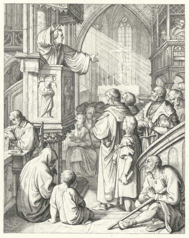 Martin Luther vaaz verirken (gravür) by Gustav Ferdinand Leopold Konig