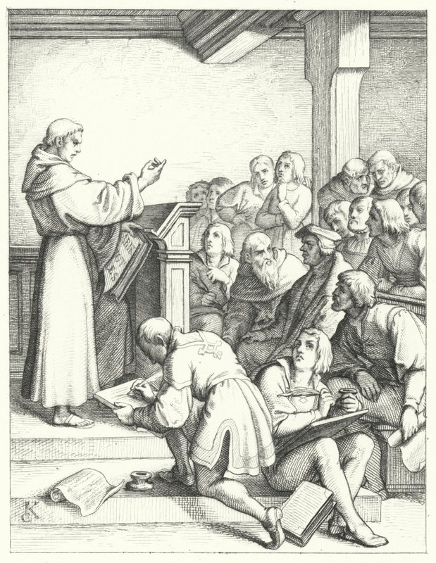 Martin Luther, lisans derecesi için bir felsefe ve teoloji dersinde (gravür) by Gustav Ferdinand Leopold Konig