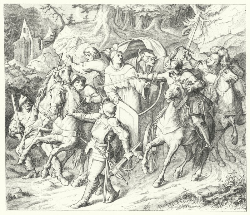 Martin Luther, Solucan Diyetinden dönüşünde kaçırıldı, 1521 by Gustav Ferdinand Leopold Konig