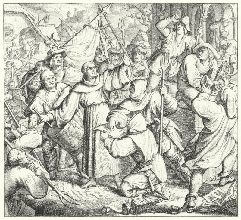 Martin Luther isyancılara ve Köylü Savaşına karşı vaaz veriyor (gravür) by Gustav Ferdinand Leopold Konig