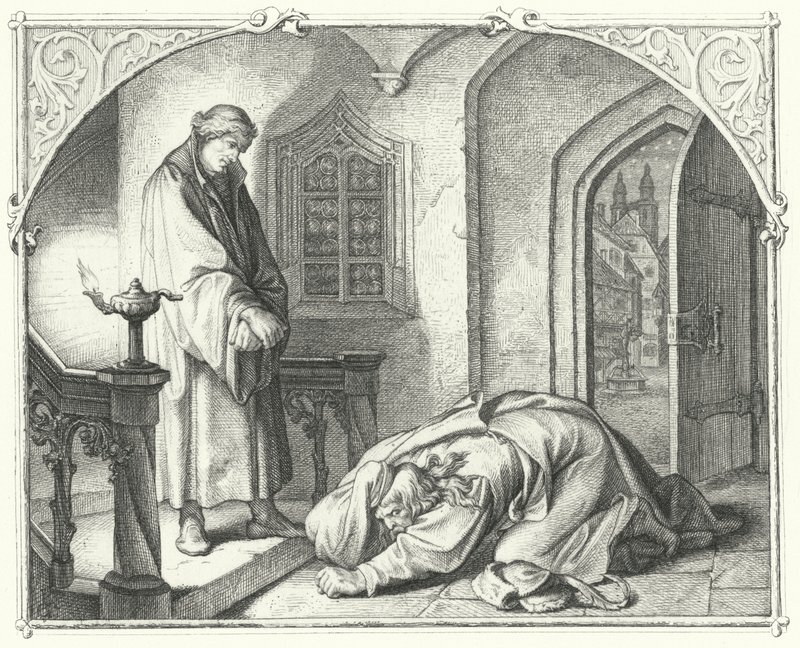 Martin Luther, tüccar Hans Kohlhase ile (gravür) by Gustav Ferdinand Leopold Konig