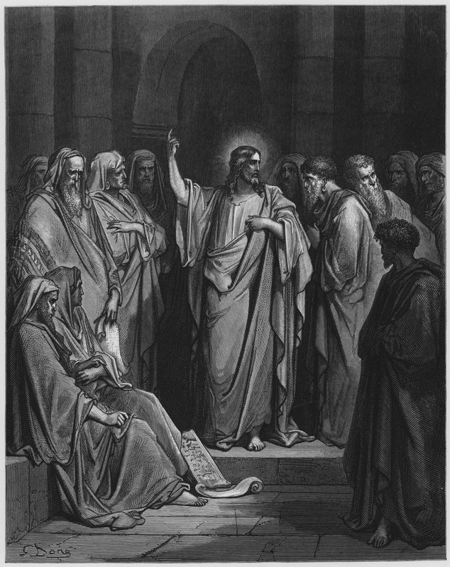 Gustave Dore Bibiliya: Yesu abwiriza mu isinagogi by Gustave Dore