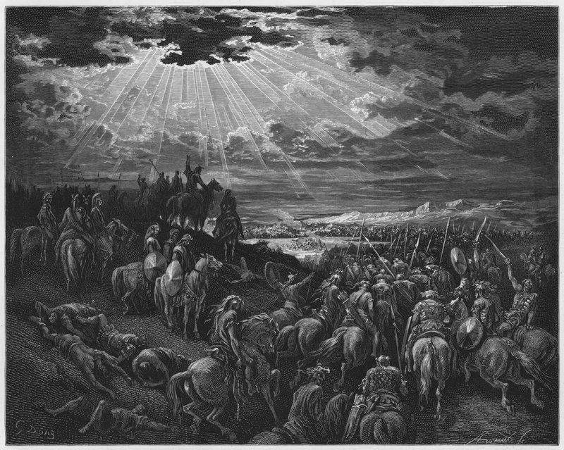Gustave Dore Bible: Joshua commanding the sun to stand still  by Gustave Dore