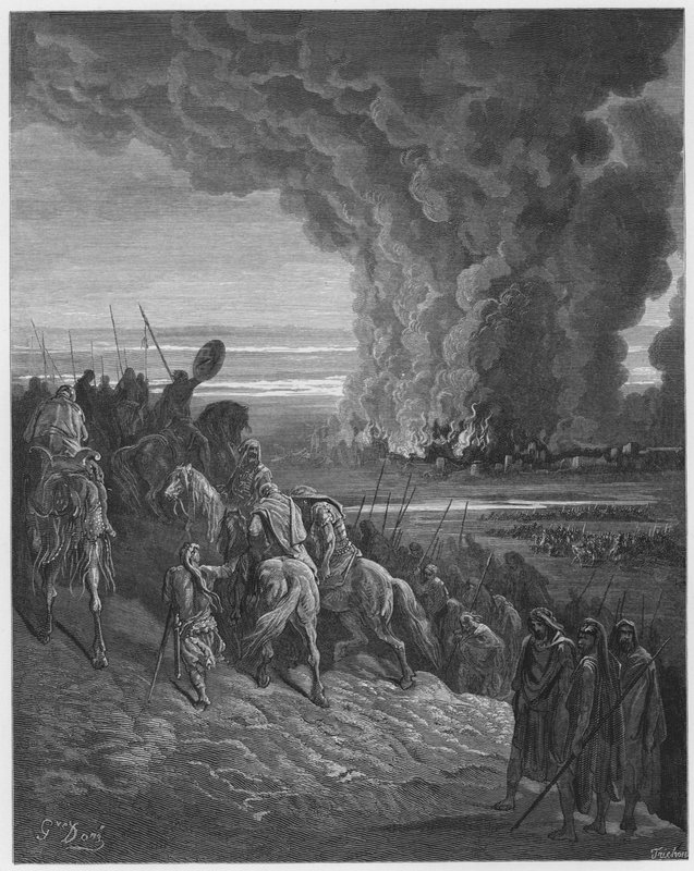 Gustave Dore Bible: Joshua committing the town of Ai to the flames  by Gustave Dore