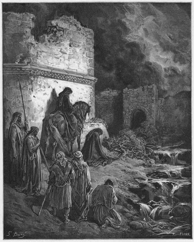 Skilti með satýrum sem uppskera vínber (terracotta) ki by Gustave Dore
