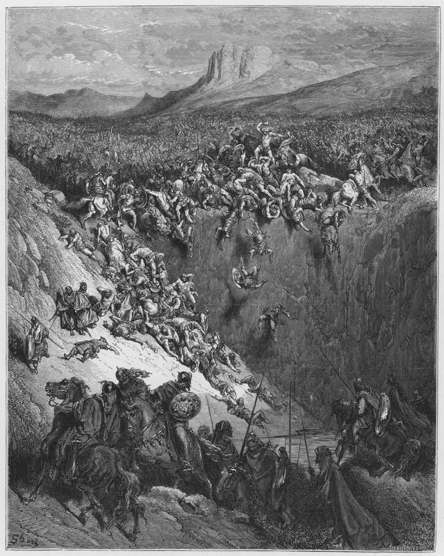 Gustave Dore Bible: Samson destroying the Philistines with the jawbone of an ass  by Gustave Dore