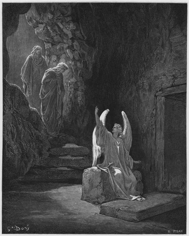 Gustave Dore Bible: The Angel at the door of the sepulchre  by Gustave Dore