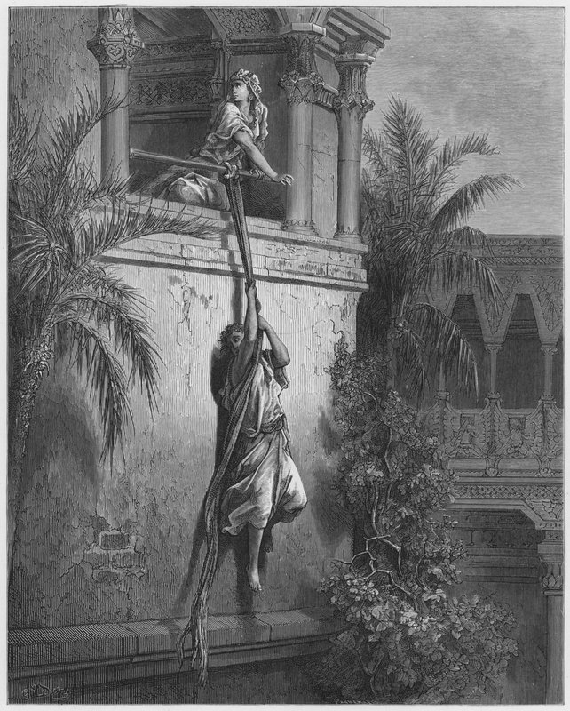 Gustave Dore Bible: The escape of David through the window  by Gustave Dore