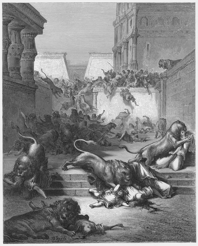 Gustave Dore Bible: The strange nations slain by the lions of Samaria  by Gustave Dore