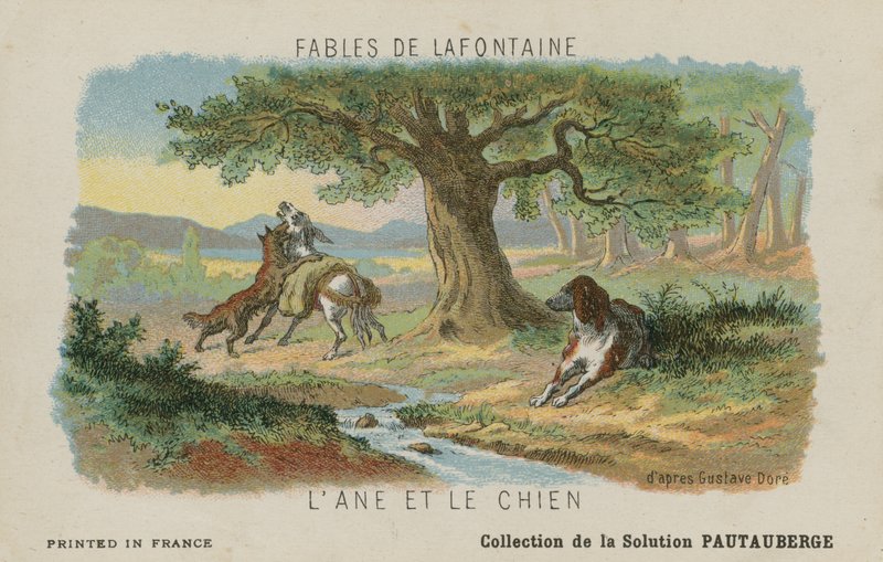 Eşek ve Köpek (chromolitho) by Gustave Dore