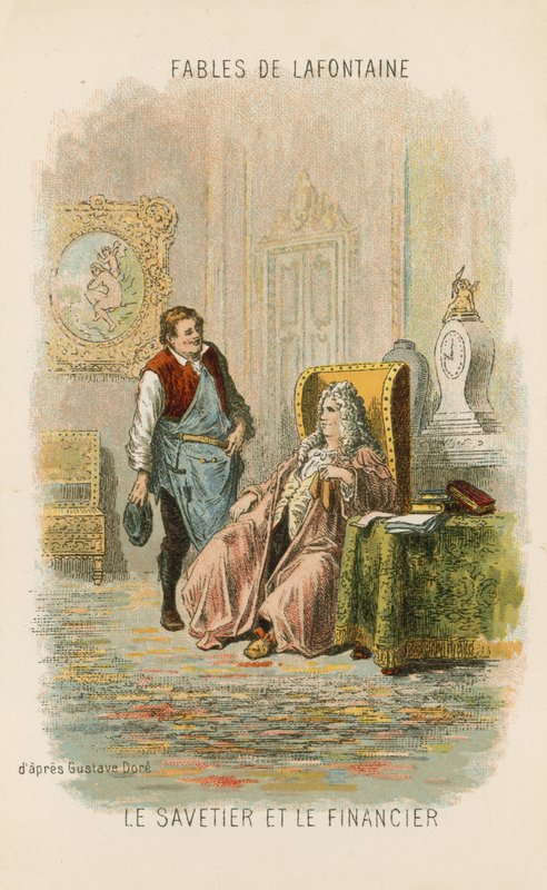Ayakkabıcı ve Finansör (chromolitho) by Gustave Dore