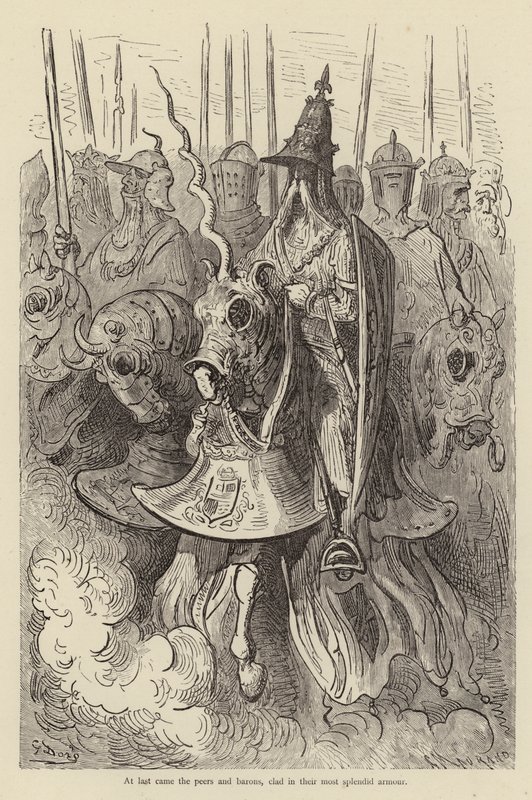 At last came the peers and barons, clad in their most splendid armour  by Gustave after Dore