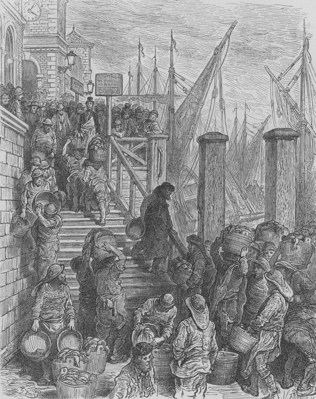 Debarquement Du Poisson A Billings-Gate  by Gustave after Dore