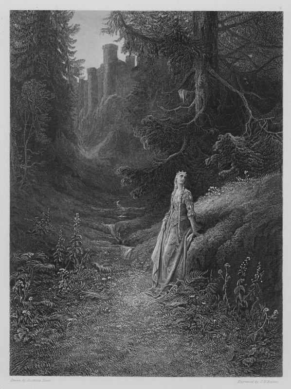 Elaine on her Road to the Cave of Lancelot  by Gustave after Dore
