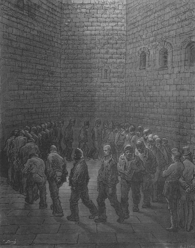 En Prison, La Promenade Des Detenus  by Gustave after Dore