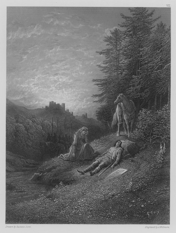 Enid tends Geraint  by Gustave after Dore