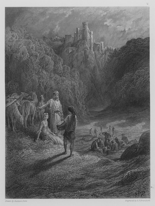 Geraint and Enid in the Meadow  by Gustave after Dore